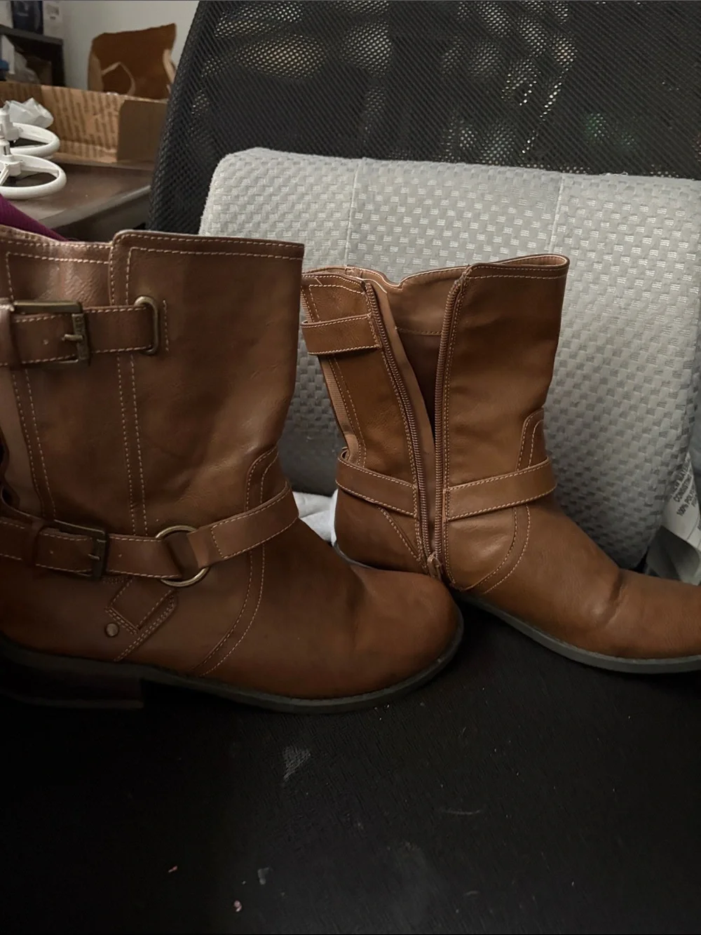 Guess Brown Mid-Calf Buckle Boots size 8.5